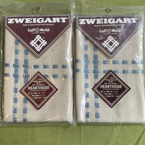 Lot of 2 Zweigart "Hearthside" 14 Count Fabric 16X16” Large Pillow Blue/Beige - Picture 4 of 4