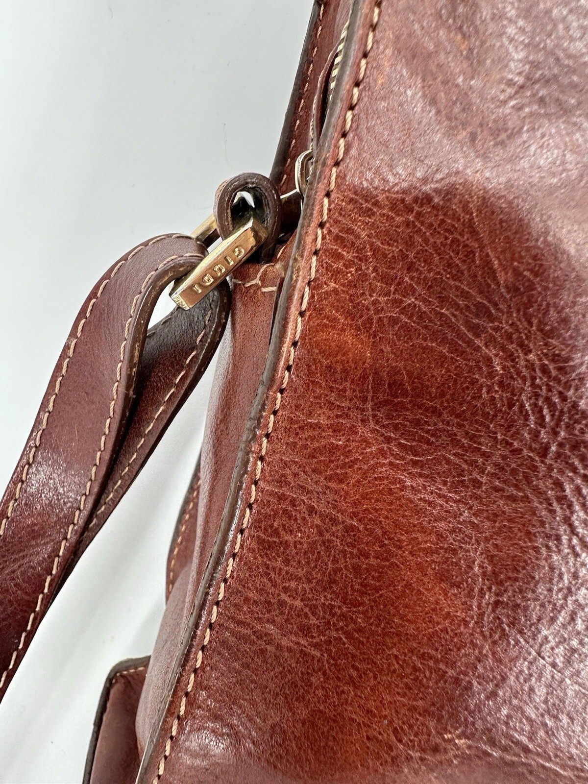 Vintage Giudi Italian Bag Brown Leather Bucket Crossbody Boho Rustic