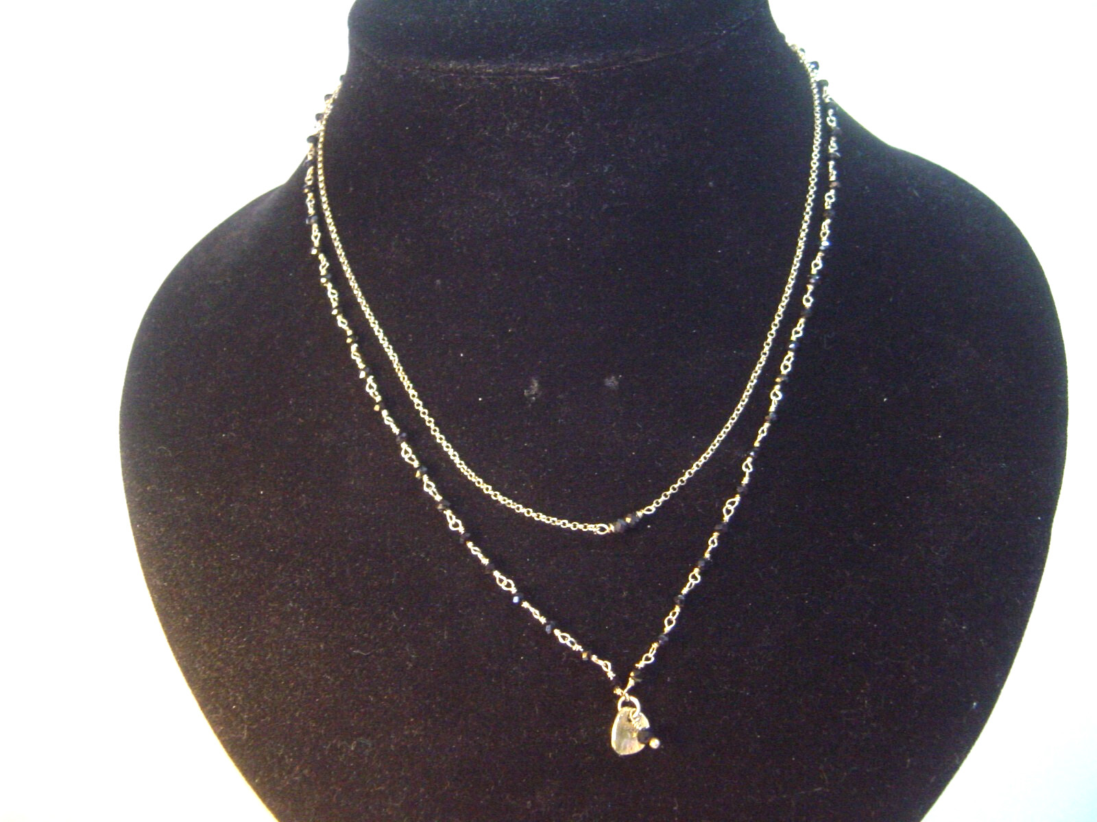 Superb Solid Silver & GP Necklace-14.5"Real Black… - image 1