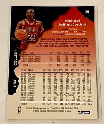 1996-97 Skybox NBA Hoops Michael Jordan #20 Chicago Bulls NBA HOF