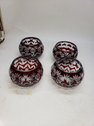 set of 4 vintage cranberry cut crystal bowls - Picture 16 of 16