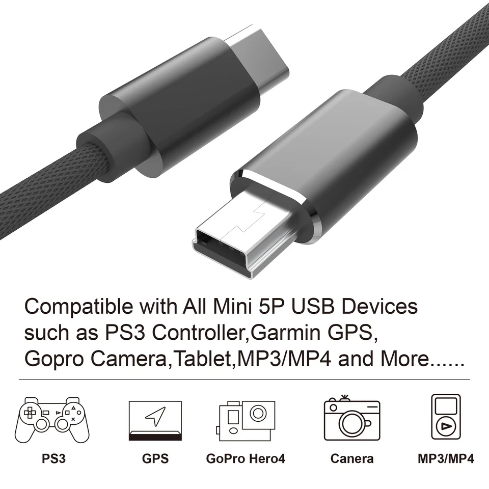 Cable de carga USB C a USB Mini B 5 pines compatible con cámara digital Foto 4 de 4