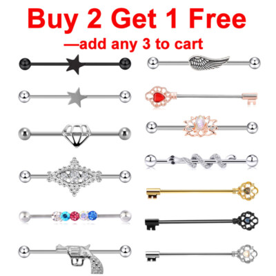 Stainless Steel Industrial Barbell Scaffold Industrial Bar Piercing Jewelry 14G