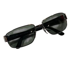 Vtg Ray Ban RB3189 Leather II 004/9A Polarized Sunglasses Metal Wrap Italy Black