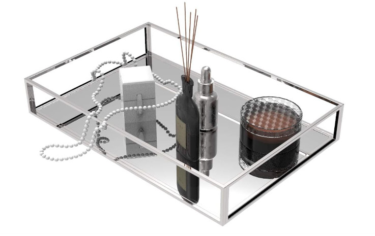 Jewelry Display Tray, Silver Mirror Tray 10.2"x 5.5" Cq Acrylic Brand