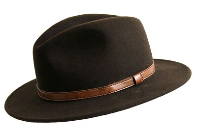 Handgefertigter 100 % Wolle verstaubarer Fedora wasserfester Trilby Hut mit Lederband 