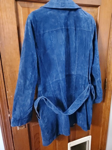 NWT Dennis Basso Sz Med Washable Leather Belted Trench Coat Blue Jacket Lined - Picture 6 of 6