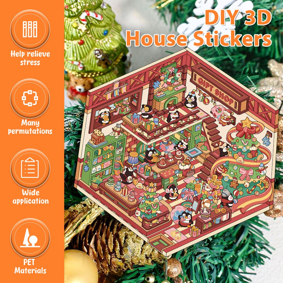 16Pcs 3D Cartoon Scene Stickers Reusable DIY 3D House Stickers Set For 16pcs 3d Cartoon Scene Stickers Reusable Diy 3d House Stickers Set For