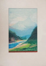 Mountain View François-Louis Schmied 1926 Print French Art Deco Color Woodcut