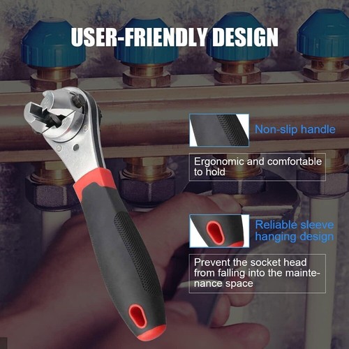 With Non-slip Handle Adjustable Ratchet Wrench Socket Wrench for 6-22mm Screw - Picture 2 of 7
