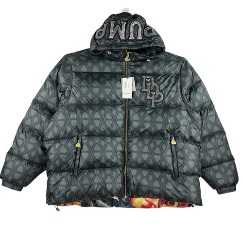 Puma x Dapper Dan Men Black Grey Reversible Bomber Puffer Coat Jacket Sz XL NWT - Picture 2 of 20
