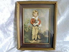 ARTHUR DEVIS VINTAGE PRINT BOY w/ DOG & TOP HAT FRAMED & UNDER GLASS EX COND