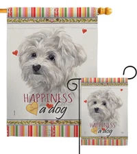 Maltese Happiness Garden Flag Animals Dog Decorative Gift Yard House Banner