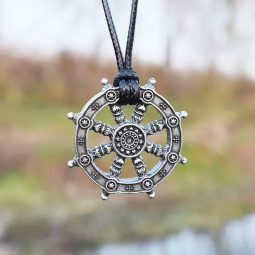 New Dharma Wheel Of Life Samsara Buddhist Amulet Pendant Talisman Necklace - Picture 2 of 6
