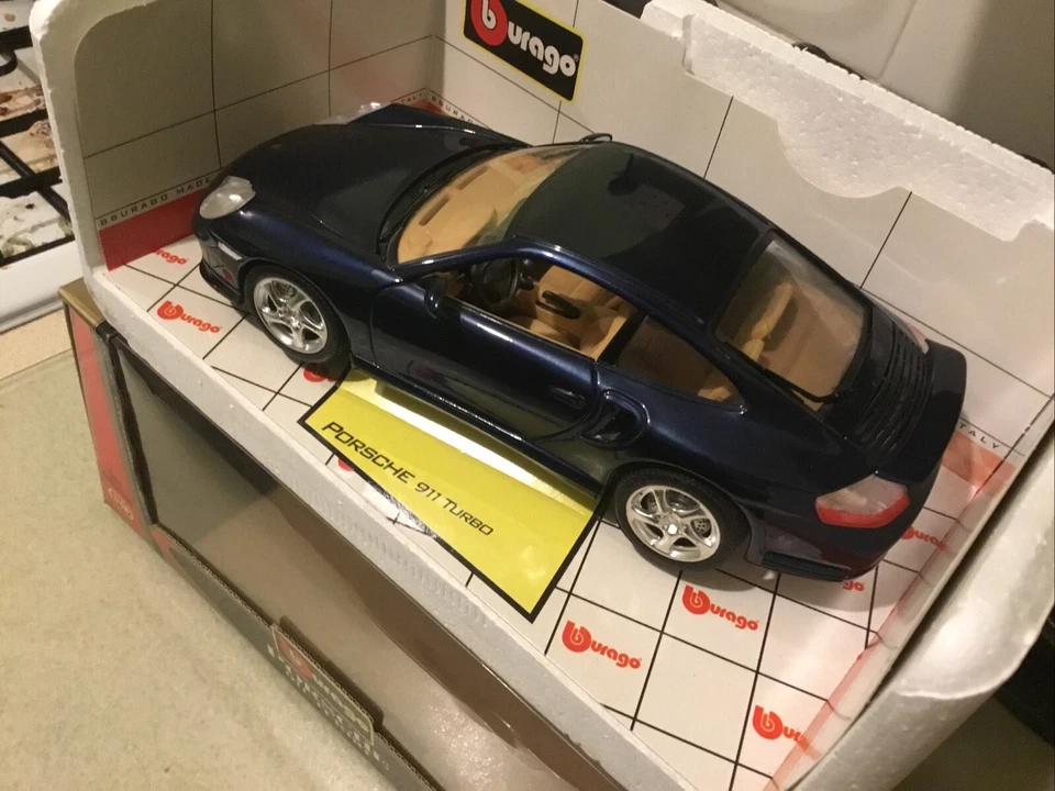 Burago Porsche 911 Turbo 996 Azul 1/18 Muy Raro Diecast Coleccionistas En Caja Foto 3 de 4