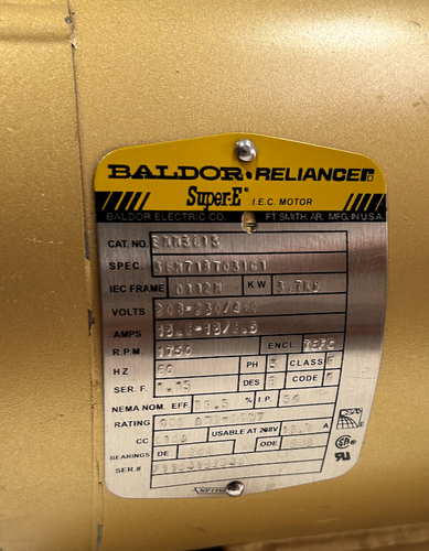 Super E Baldor Motor EMM3815, 1750RPM, 3Ph 208/230/ 480V - Picture 3 of 9