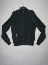 Guess Sweater Women Medium 8 10 Black Marbled Outdoor Front Zipper G Logo Ladies