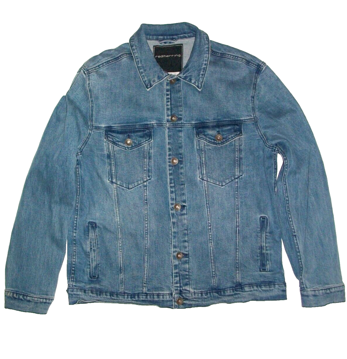 Red Herring Mens Trucker Style Stretch Denim Jacket in Light Blue