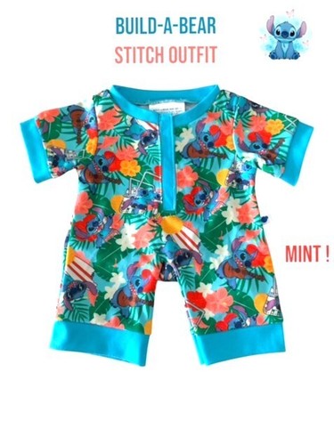 Build A Bear Disney Lilo & Stitch Tropical Hawaiian Stitch Outfit 2021 - ¡Como nuevo!