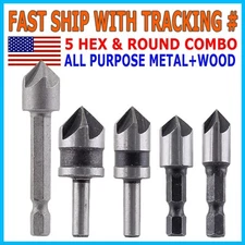 5pc Chamfer Countersink Deburring Drill Bit Set Crosshole Cutting Metal Tool Kit