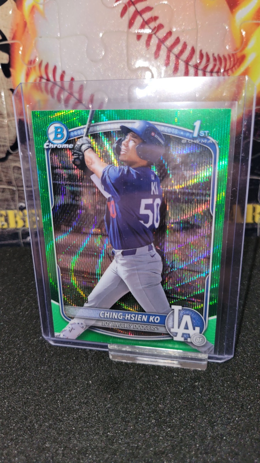 2025 Bowman Chrome Ching-Hsien Ko 1st Bowman Green Wave Refractor #88/99 Dodgers