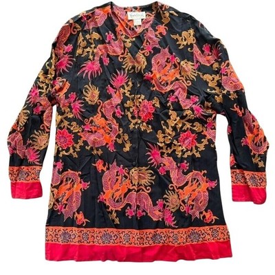 Vtg Diane Von Furstenberg silk assets blouse Women's Medium M 100% Silk Dragons