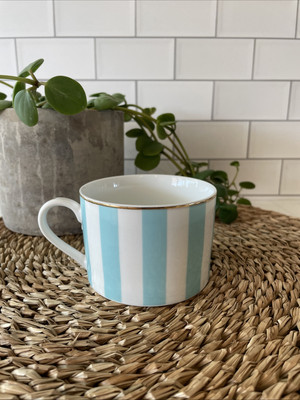 GRACE S TEAWARE Aqua Collection Stripes Cup Mug Porcelain Discontinued 2.5 x3.5 