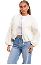 Women's Balloon Sleeve Bomber Jacket Zip-Up Pocket with Italian Ruched Arm