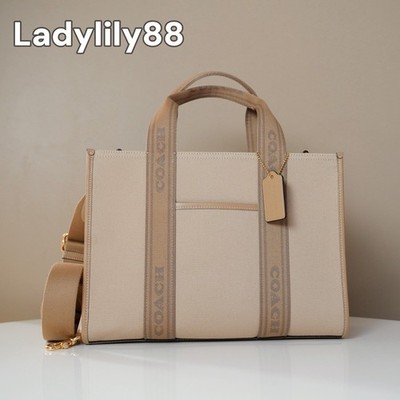 NWT Coach CAK93 Smith Tote Bag Canvas Smooth Leather Dark Natural Multi $428