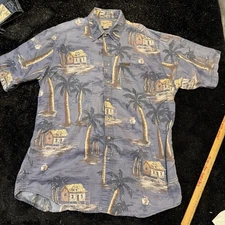 VTG Woolrich Shirt Mens Sz XLT Blue Hawaiian Aloha Button Down Cotton Palm Trees