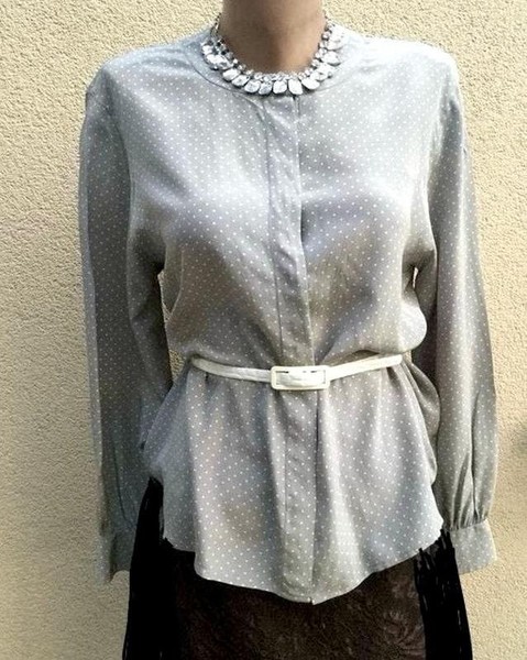 Women Akris Shirt Grey Silk 40