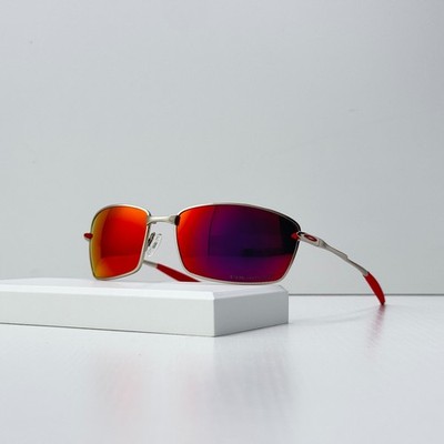 Oakley Whisker Sunglasses Silver Frame Ruby Lens Red Temple Metal Men