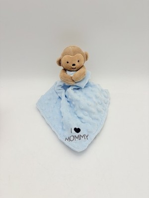 Carters Monkey Lovey Blue Hugging I LOVE MOMMY Minky Dot Plush Toy Rattle