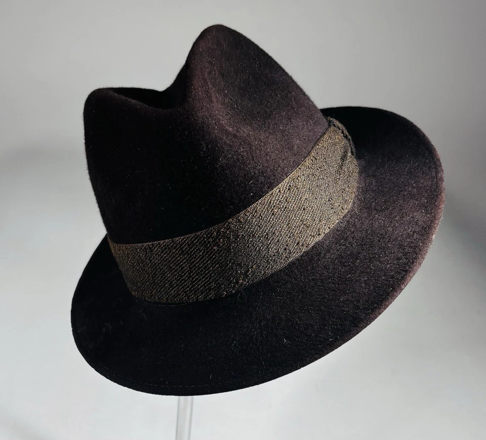 VTG Stetson Royal De Luxe Fedora Hat 7 3/8 Brown Fur Felt The Toggery MidCentury - Image 2 of 4
