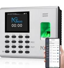 NGTeco App Based Time Clock, 2-in-1 Fingerprint, 2.4GHz WiFi, No Monthly Fee.