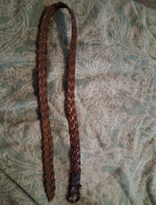 Vintages Brown Braided/Woven Leather Belt w/ Buckle, Adjustable, Size 32, 1 in