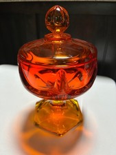 Viking Glass Persimmon Epic Column Ribbed Covered Lidded Compote Dish Candy