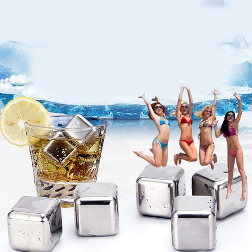 4 Pcs Stainless Steel Ice Cubes Chilling Spheres Metal Rocks Square - Picture 9 of 11