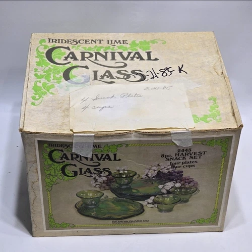 Vtg Glass Indiana Carnival Glass Iridescent Lime Green 8 Pc Vintage Glass