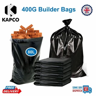 KAPCO Black Rubble Sacks Builders Rubbish Waste Heavy Duty Strong Bags Bulk Large 30Kg