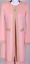 ST.JOHN Womens 2Pc. Pink Metallic Gold Studs Trim Topper Long Jacket Dress Sz 4