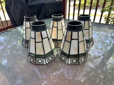 Set of 5 Tiffany Style Stained Glass Tapered Geometric Lamp Shades For Fan/DIY