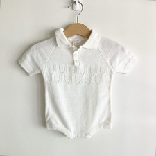 Vintage Sweater Knit Bodysuit Baby 6-9M Pointelle Collared White Short Sleeve