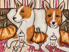 Basenji Pumpkin Spice Original Oil Pastel Painting 9x12 Dog Art by artist KSams