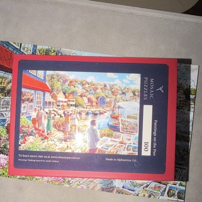 Mosaic, Scenic Seaside Harbor Village Wooden Jigsaw, 100 pieces, complete