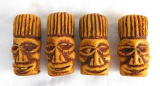 Circa 1970's Lot of 4 Large 2-3/4" Tiki Macrame Beads