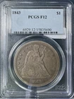 1843 Seated Liberty Silver Dollar $1, Low Mintage, PCGS Fine 12 #35690