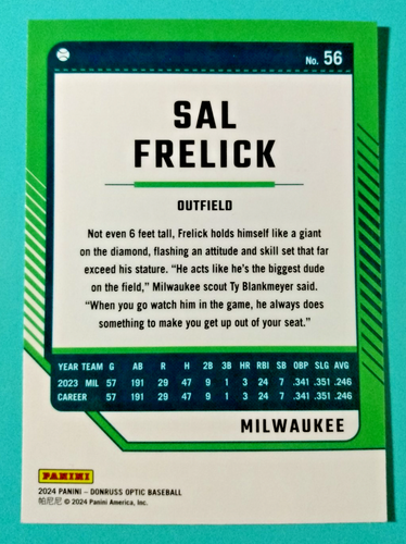 2024 DONRUSS BASEBALL *** Sal Frelick: Optic *** #56 - Picture 2 of 2