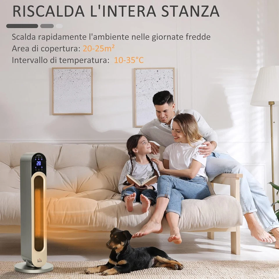 Stufa Elettrica Oscillante a 3 Modalità Di Riscaldamento, Termoventilatore Con T - Immagine 3 di 4