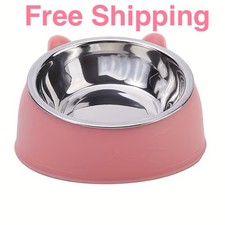 Raised Stainless Steel Cat Bowl Tilted Elevated Food Water Pet Dish Feeder New